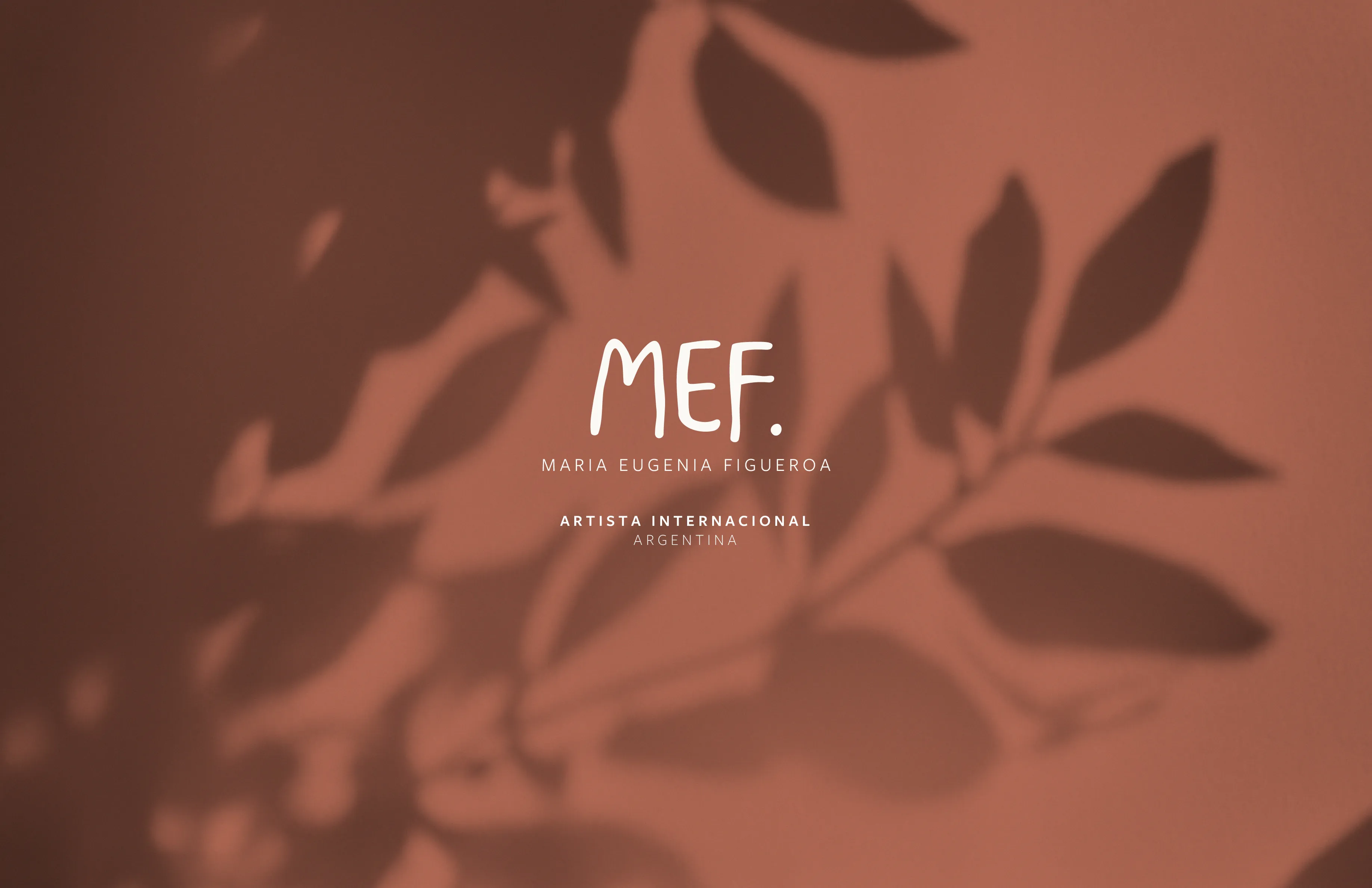 MEF logo on a terracotta background with leaf shadows