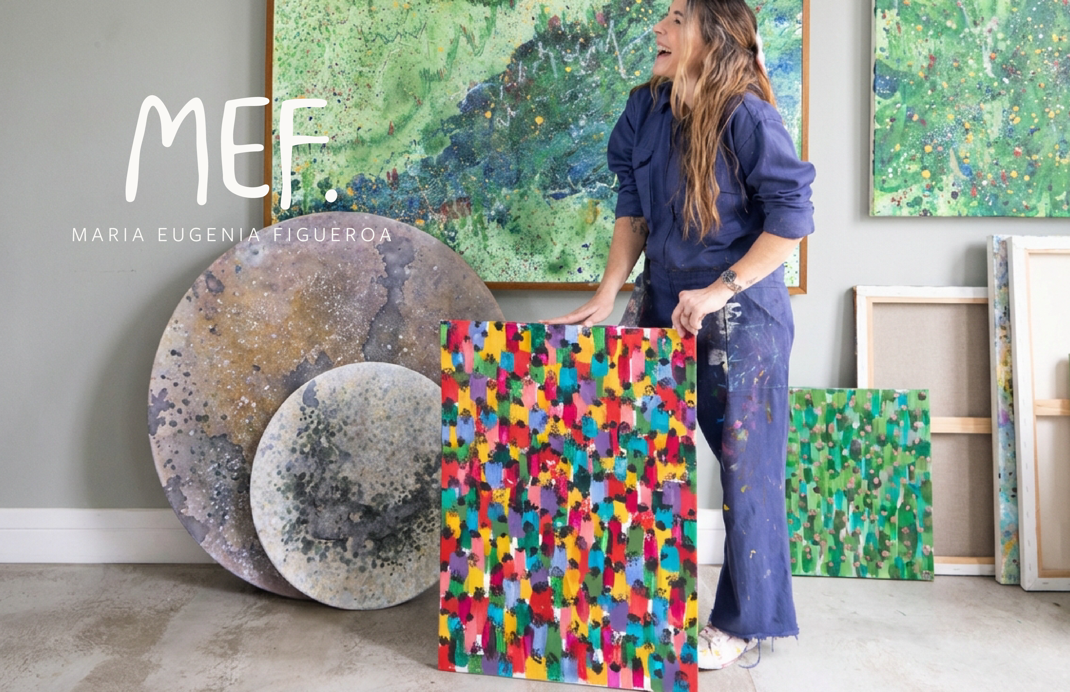 MEF piece with the artist and her works