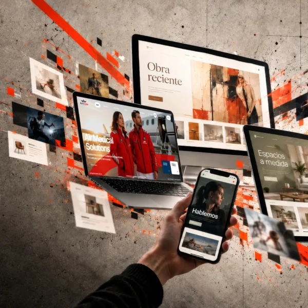 Sitios web diseñados por TWG Branding & Strategy para distintas marcas, en iMac, MacBook, iPad y iPhone